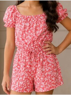Gap Kids Floral Print Puff Sleeve Romper Size 6-7